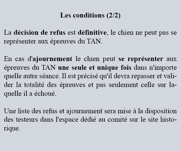 Chalès 21/09/2019, 31e Nationale d'Elevage, Passage du TAN. Conditions de présentation aux épreuves du TAN (2/2)