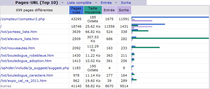 Janvier 2011. Top 10 des Pages vues.