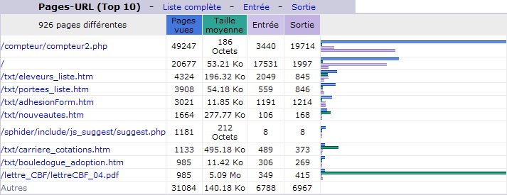 Mars 2013. Top 10 des Pages vues.